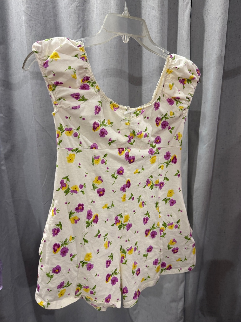 Old Navy White Floral Kids One-Piece with Purple and Yellow Flowers